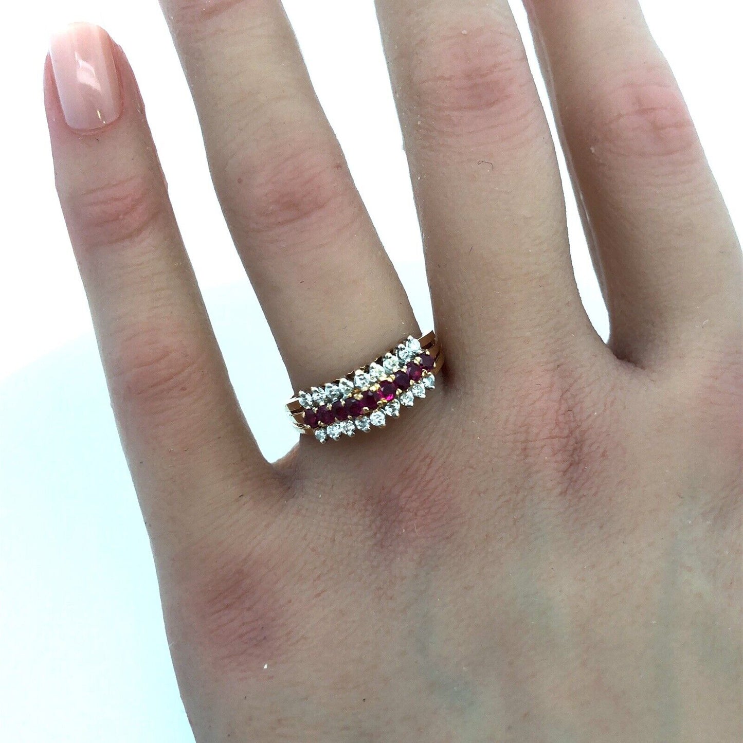 Designer 14K Yellow Gold Ruby Diamond Accented Empire Style Cocktail Ring