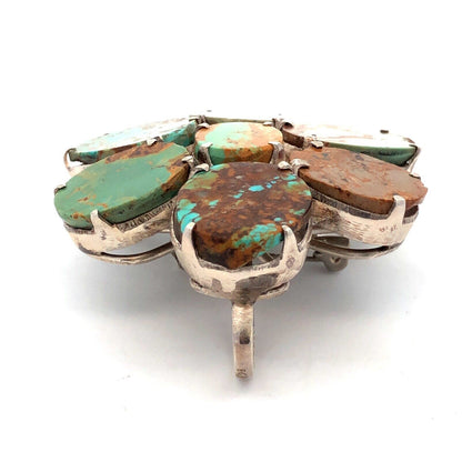 Vintage Native American Sterling Silver Turquoise Flower Statement Pendant