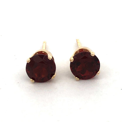 14K Yellow Gold Round Red Garnet January Anniversary Solitaire Stud Earrings