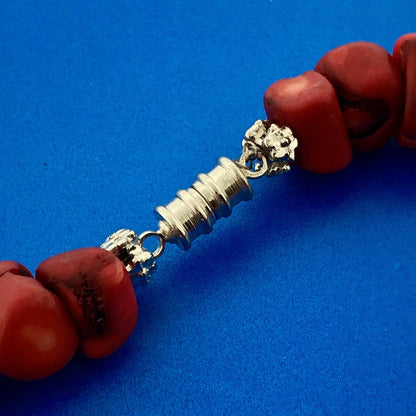 Estate 925 Sterling Silver Chunky Red Coral Snail Pendant Statement Necklace