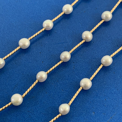 Designer 14K Yellow Gold 4.5 mm Cultured Freshwater Pearl Station Necklace