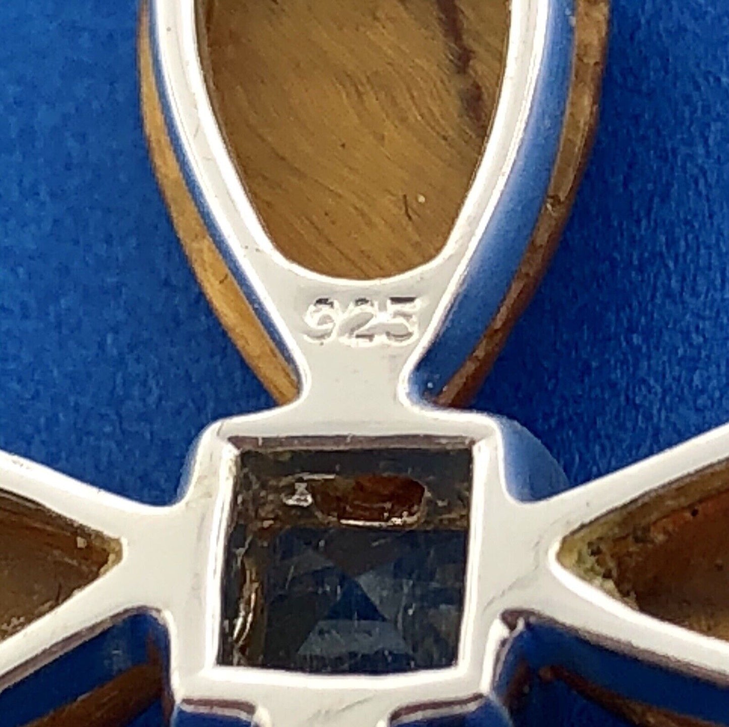 Designer GSJ Sterling Silver 925 Citrine Tigers Eye Cross Statement Necklace