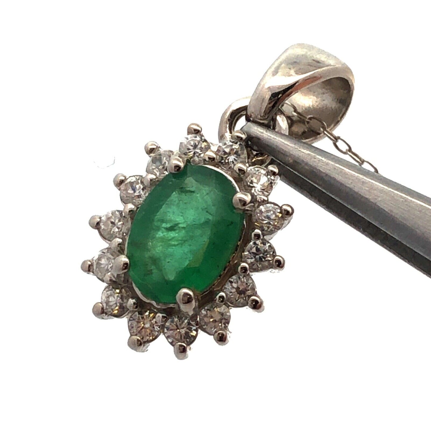 Designer DJoy 925 Sterling Silver Oval Zambian Emerald Topaz Pendant Necklace