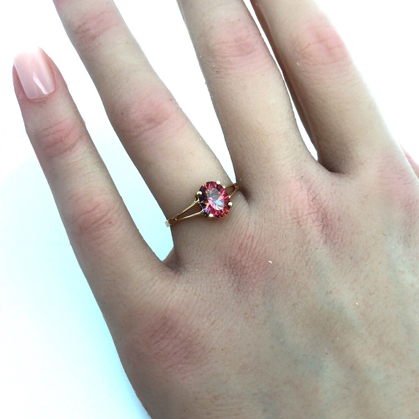 Designer 14K Yellow Gold Oval Mystic Topaz Solitaire Cocktail Ring