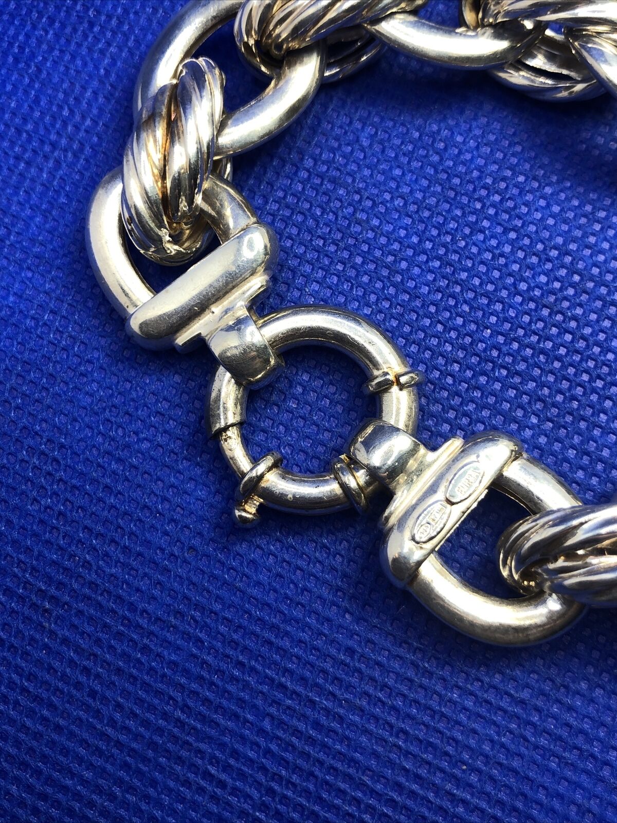 Designer Eursa Italy 925 Sterling Silver Oval Polished Ribbed Link Bracelet