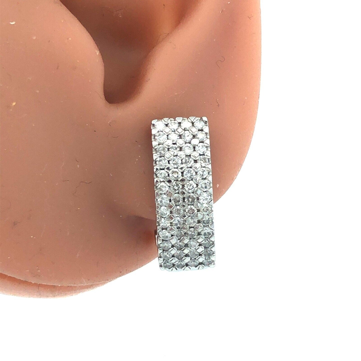 14K White Gold Diamond Bridal Anniversary Birthday Half Hoop Bar Earrings