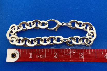 Designer 925 Sterling Silver Flat Circle Link Statement Fashion Charm Bracelet