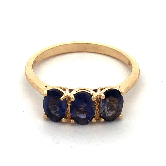Designer 14K Yellow Gold Oval Purple Tanzanite Trio Anniversary Band Ring