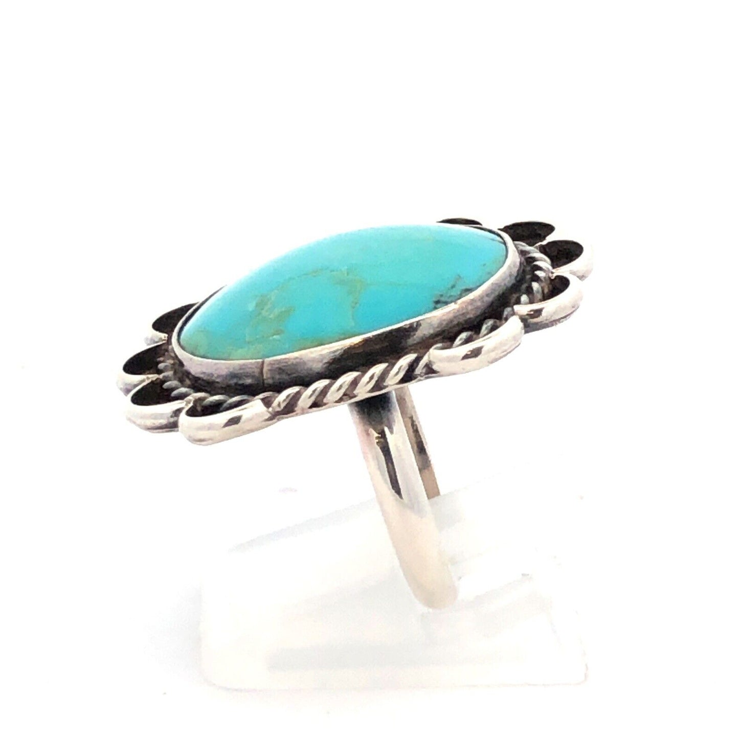 Native American 925 Sterling Silver Turquoise Cabochon Concho Statement Ring