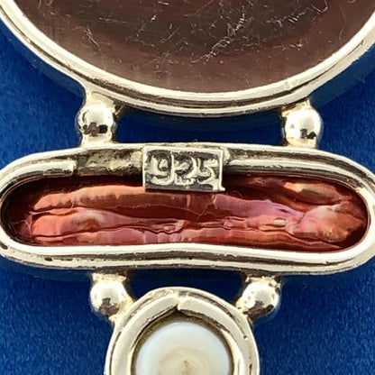 Sterling Silver 925 Carnelian Jasper MOP Garnet Pearl Statement Pendant