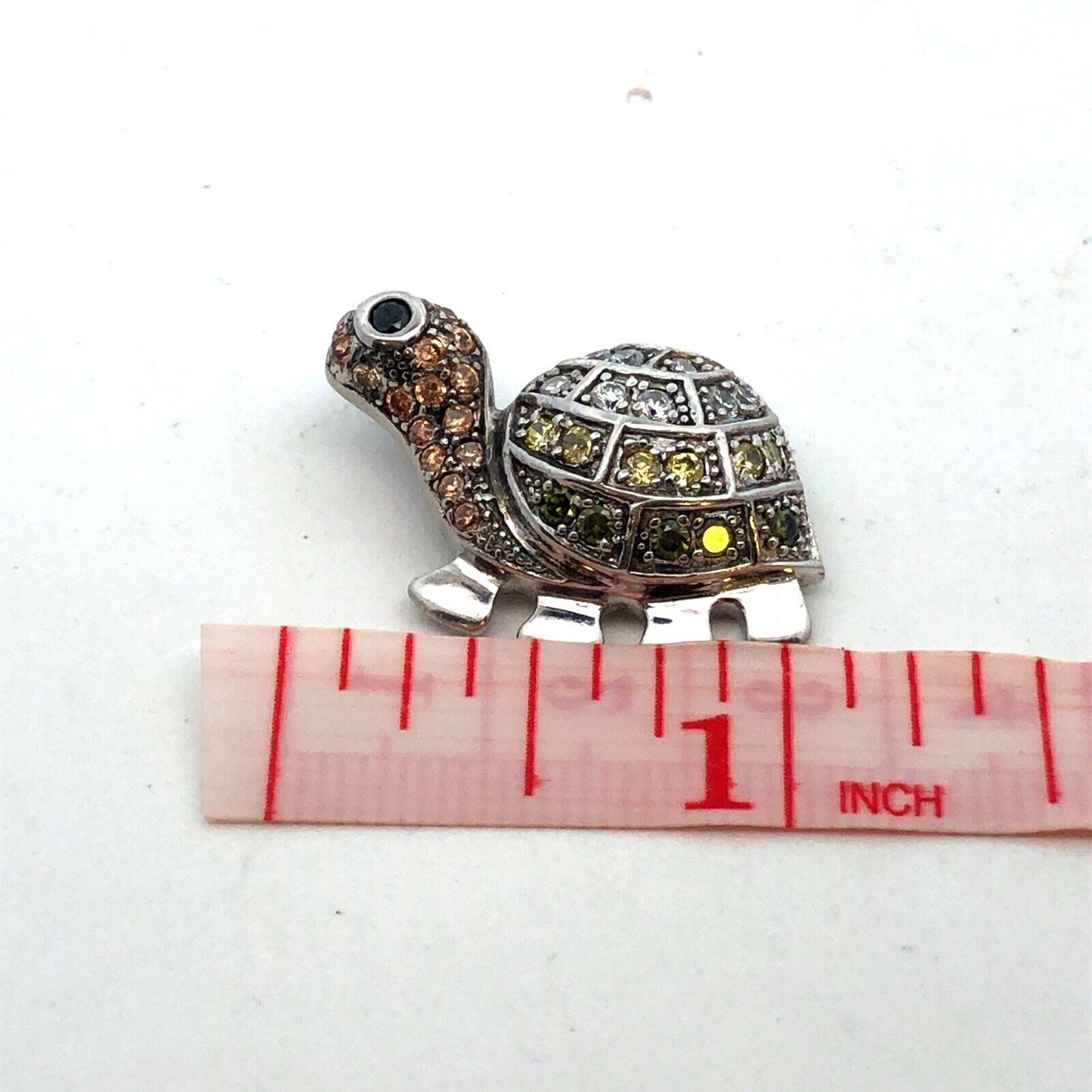 Adorable 925 Sterling Silver Mixed Colored Cubic Zirconia Turtle Pendant