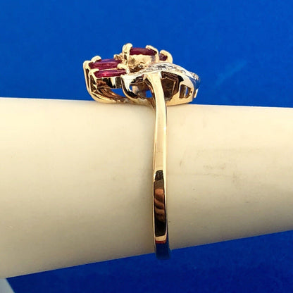 Vintage Designer THL 10K Yellow Gold Pink Spinel Diamond Cluster Cocktail Ring