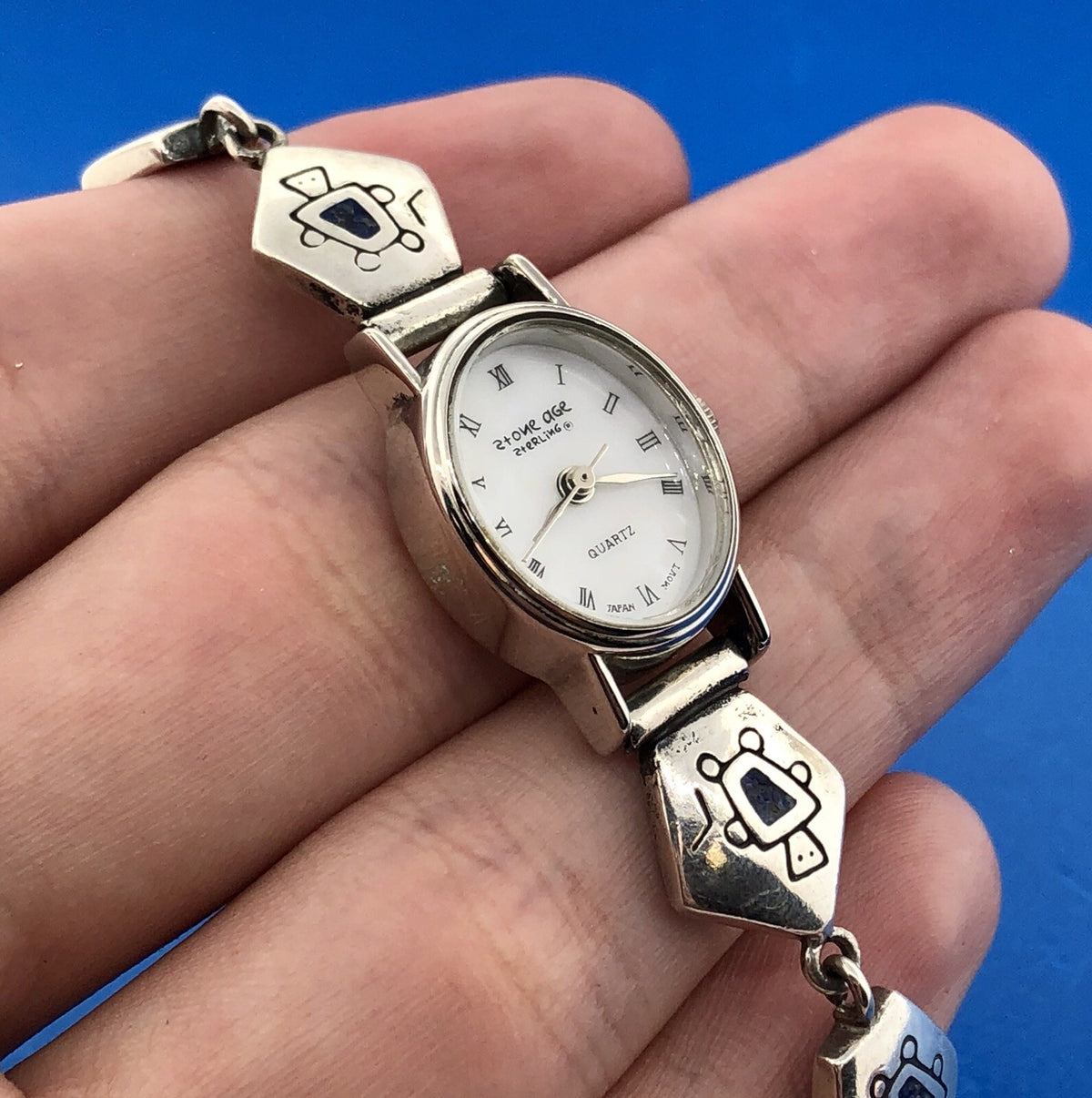 Stone Age Native American Artisan Sterling Silver 925 MOP Bracelet Watch