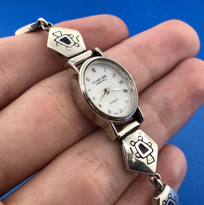 Stone Age Native American Artisan Sterling Silver 925 MOP Bracelet Watch