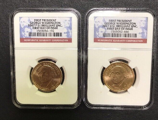 2007 P D George Washington Presidential Dollar Two Coin Set NGC BU FDI