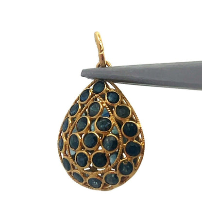 Vintage 18K Yellow Gold Blue Sapphire Pear Shaped Drop Pendant