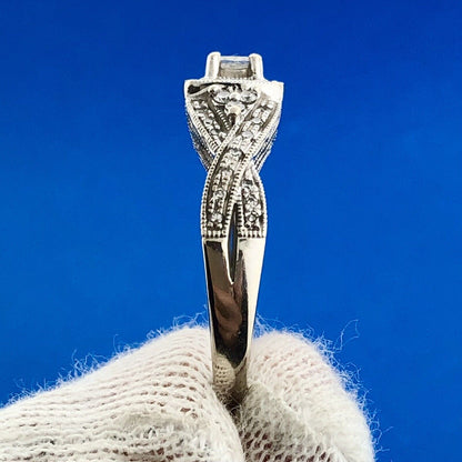 Designer 14K White Gold Diamond Princess Solitaire Halo Accented Engagement Ring