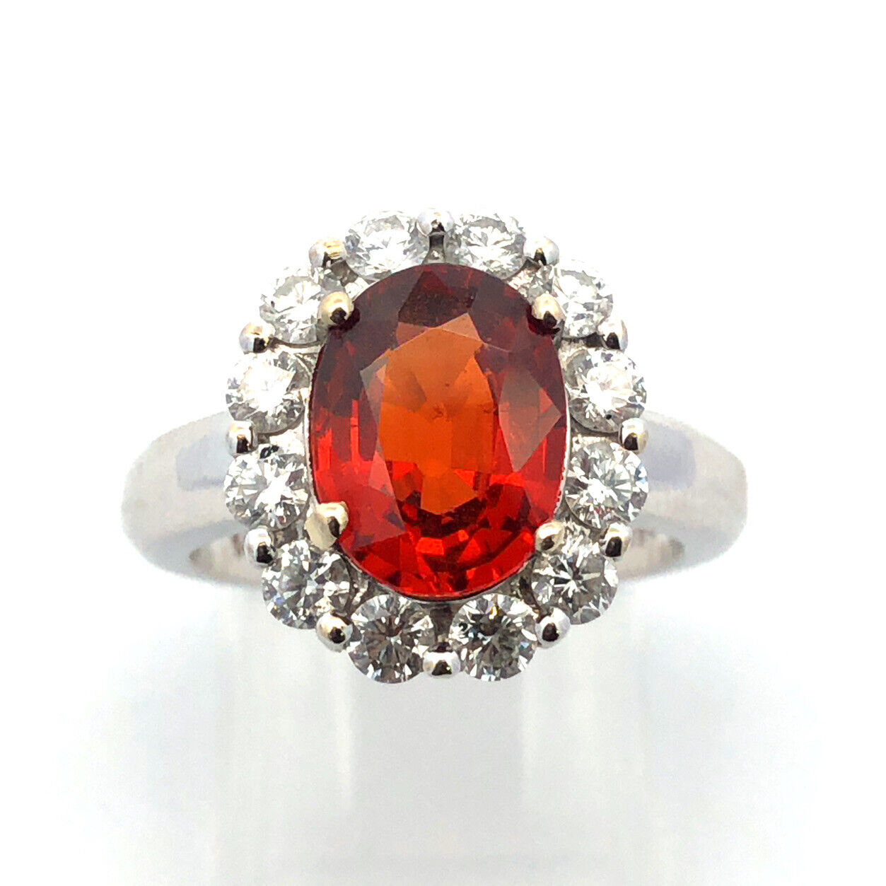 Estate 14K White Gold Oval Mexican Fire Opal Round Diamond Halo Statement Ring
