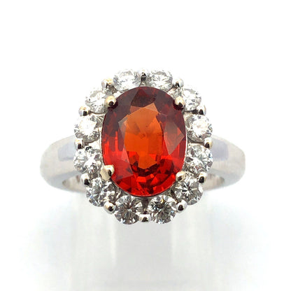 Estate 14K White Gold Oval Mexican Fire Opal Round Diamond Halo Statement Ring