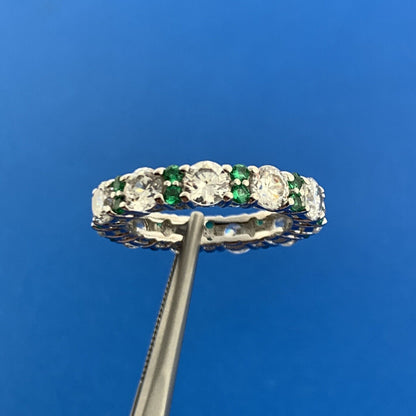 Designer 925 Sterling Silver Emerald White Cubic Zirconia CZ Eternity Band Ring
