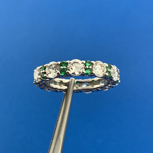 Designer 925 Sterling Silver Emerald White Cubic Zirconia CZ Eternity Band Ring