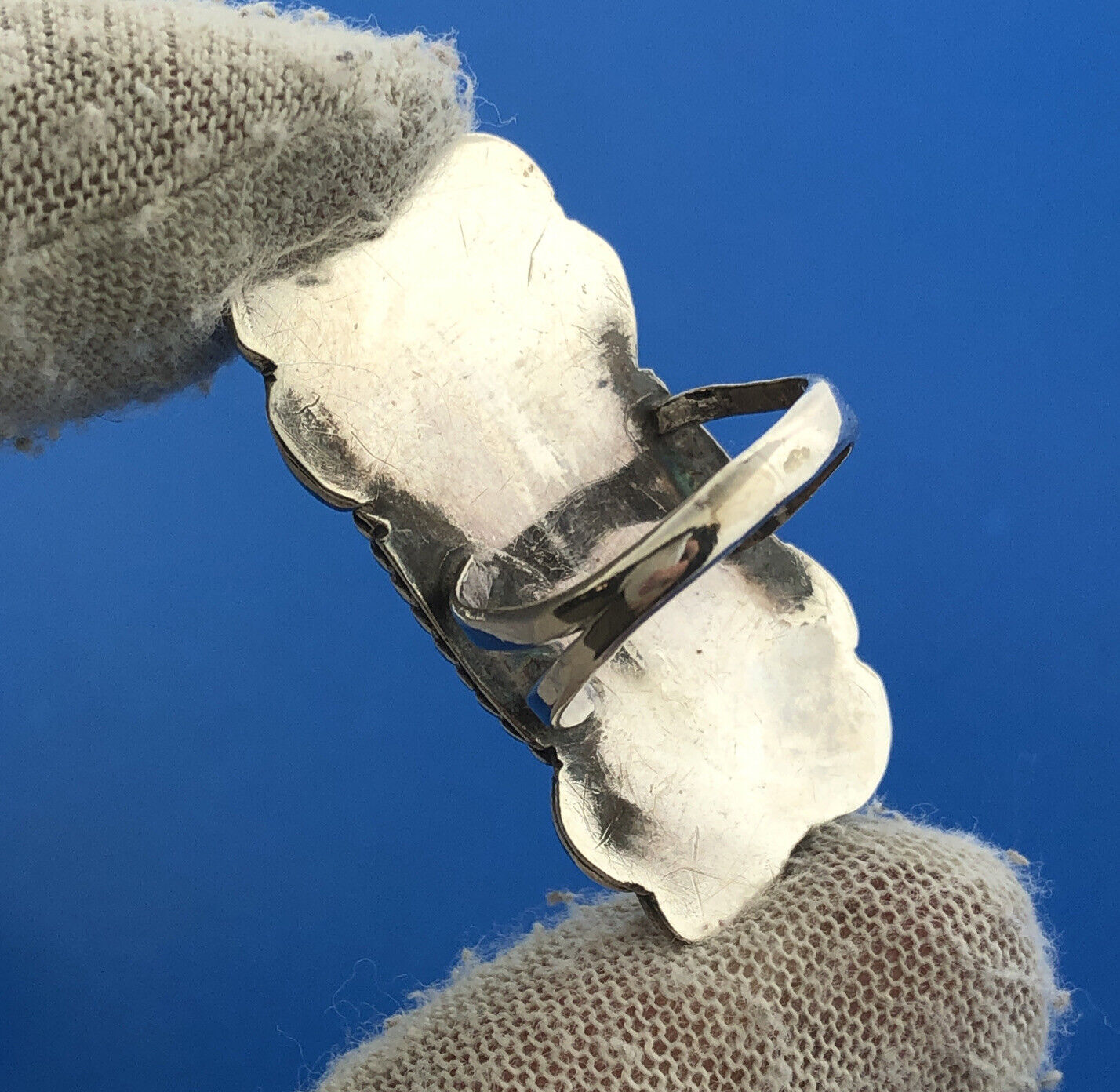 Vintage Native American Sterling Silver 925 Turquoise Statement Finger Ring