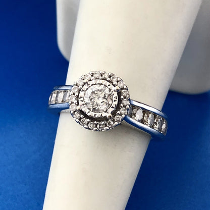 Designer ZEI 14K White Gold Diamond Solitaire Halo Accent Engagement Ring