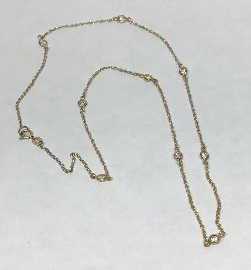 FAS Vermeil Sterling Silver 925 Round Cubic Zirconia CZ Station Necklace