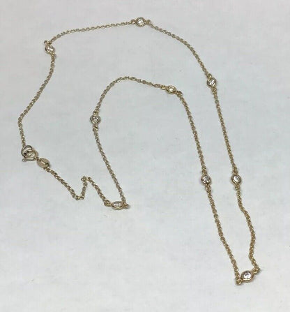 FAS Vermeil Sterling Silver 925 Round Cubic Zirconia CZ Station Necklace