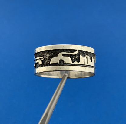 Old Pawn Native American Unsigned 925 Sterling Silver Storyteller Wide Band Ring