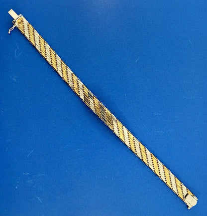 Vintage Sterling Silver 925 Diamond Two Tone Textured Weave Link Bracelet