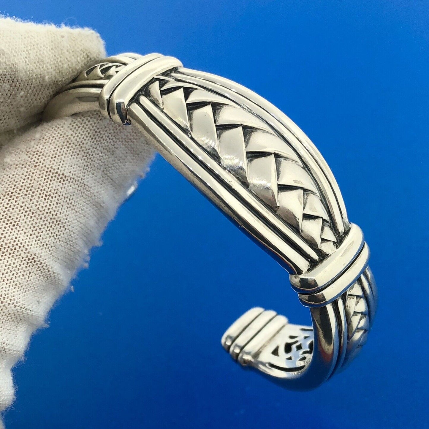 Designer Scott Kay 925 Sterling Silver Basket Weave Knot Statement Cuff Bracelet
