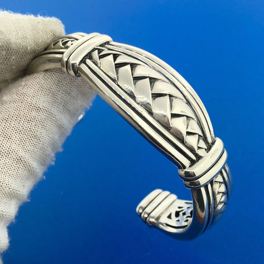 Designer Scott Kay 925 Sterling Silver Basket Weave Knot Statement Cuff Bracelet
