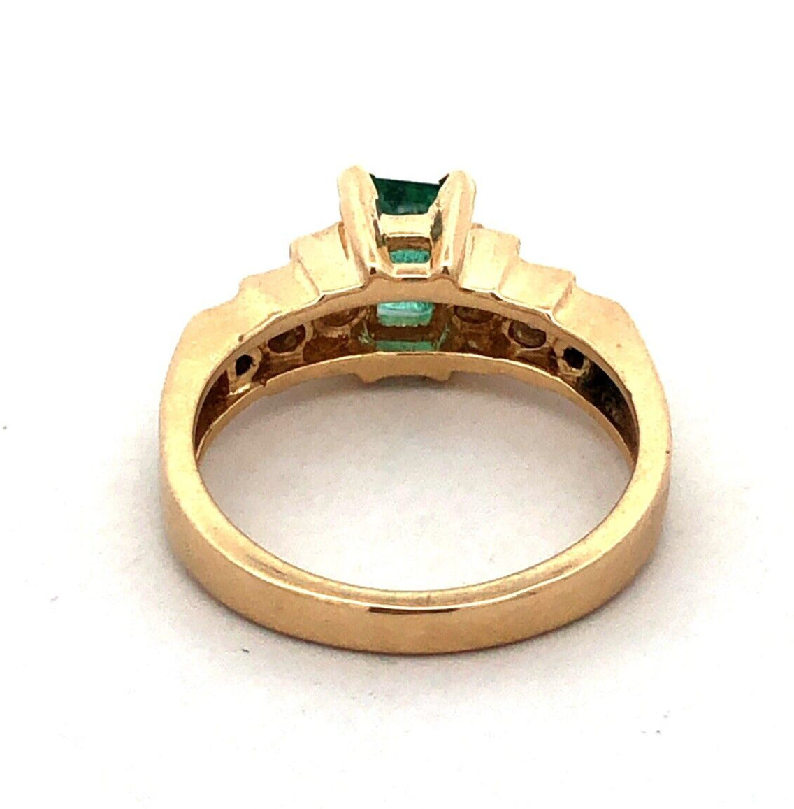 Designer BM 14K Yellow Gold Green Emerald Diamond Solitaire Anniversary Ring