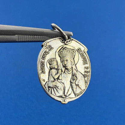 Stunning Silver Toned Saint Anne France Notre Dame Religious Dangle Pendant