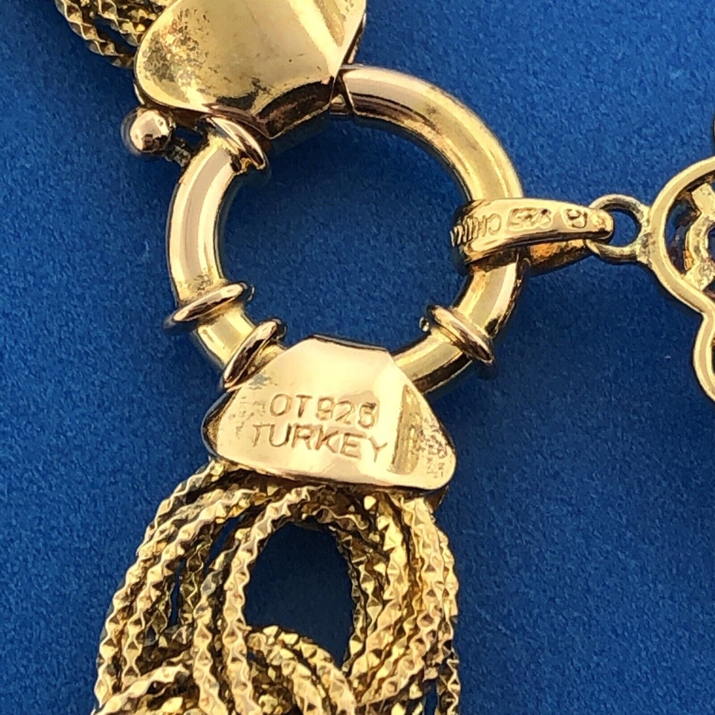 Designer OT Turkey 925 Sterling Silver Vermeil Amethyst Triple Link Bracelet