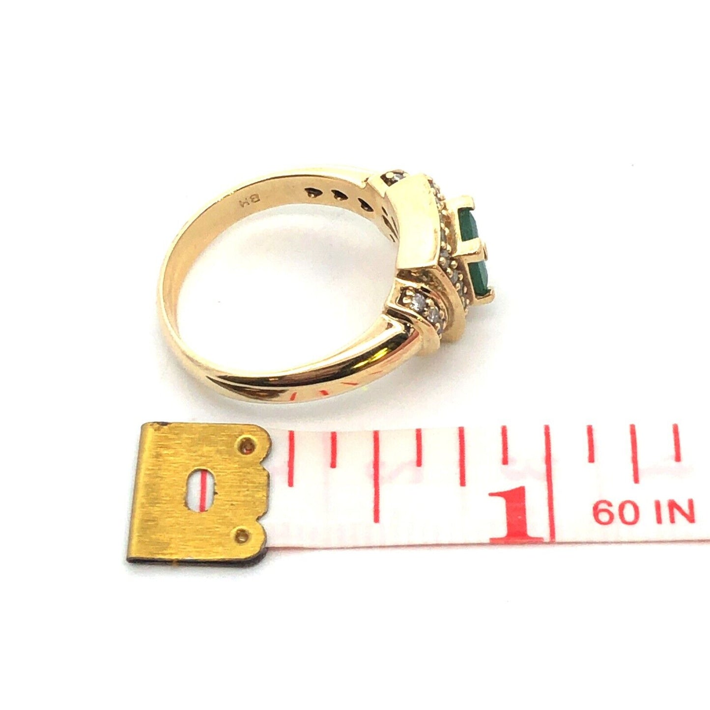 Vintage 14K Yellow Gold Emerald Diamond Halo Statement Cocktail Ring