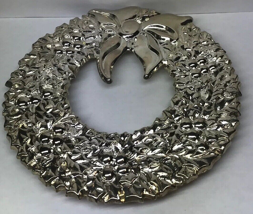 1982 Vintage Gorham Italy Silver Plated Brass Christmas Wreath Hot Cold Trivet