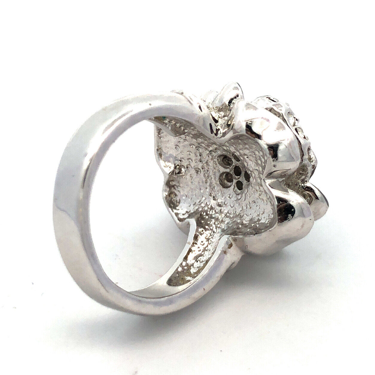 Designer Nolan Miller Silver Tone Pave Cubic Zirconia Black White Flower Ring