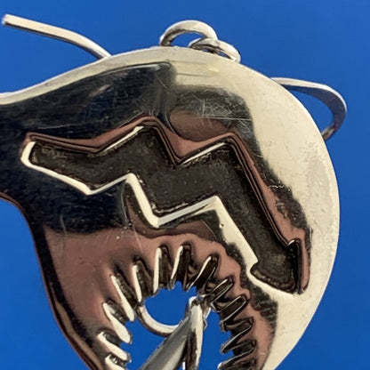 Native American Sterling Silver Concho Bear Feather Drop Storyteller Earrings