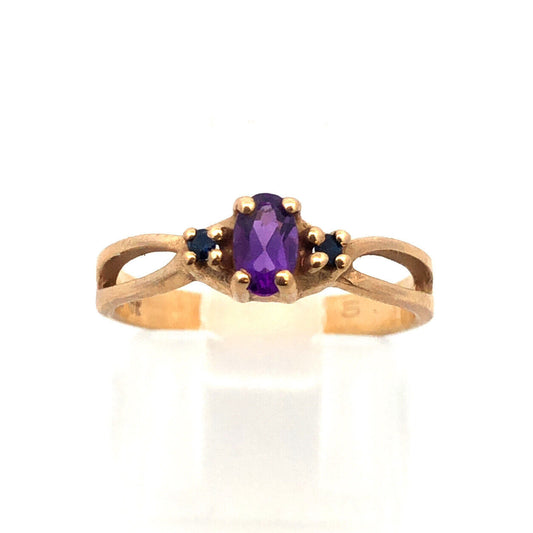 Designer 10K Yellow Gold Oval Amethyst Round Sapphire Accented Ring