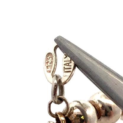 Estate Italy 925 Sterling Silver Beaded Stackable Oval Open Cuff Bracelet