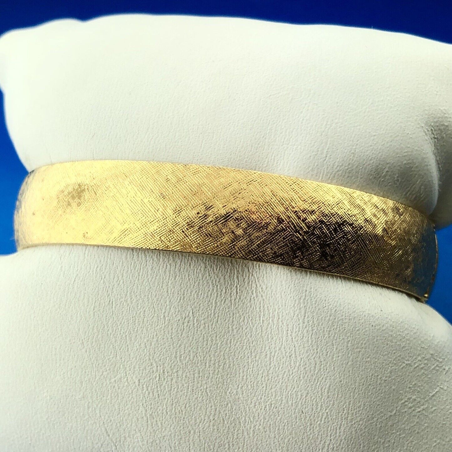 Classic Vintage Monet Gold Tone Florentine Finish Hinged Bangle Bracelet