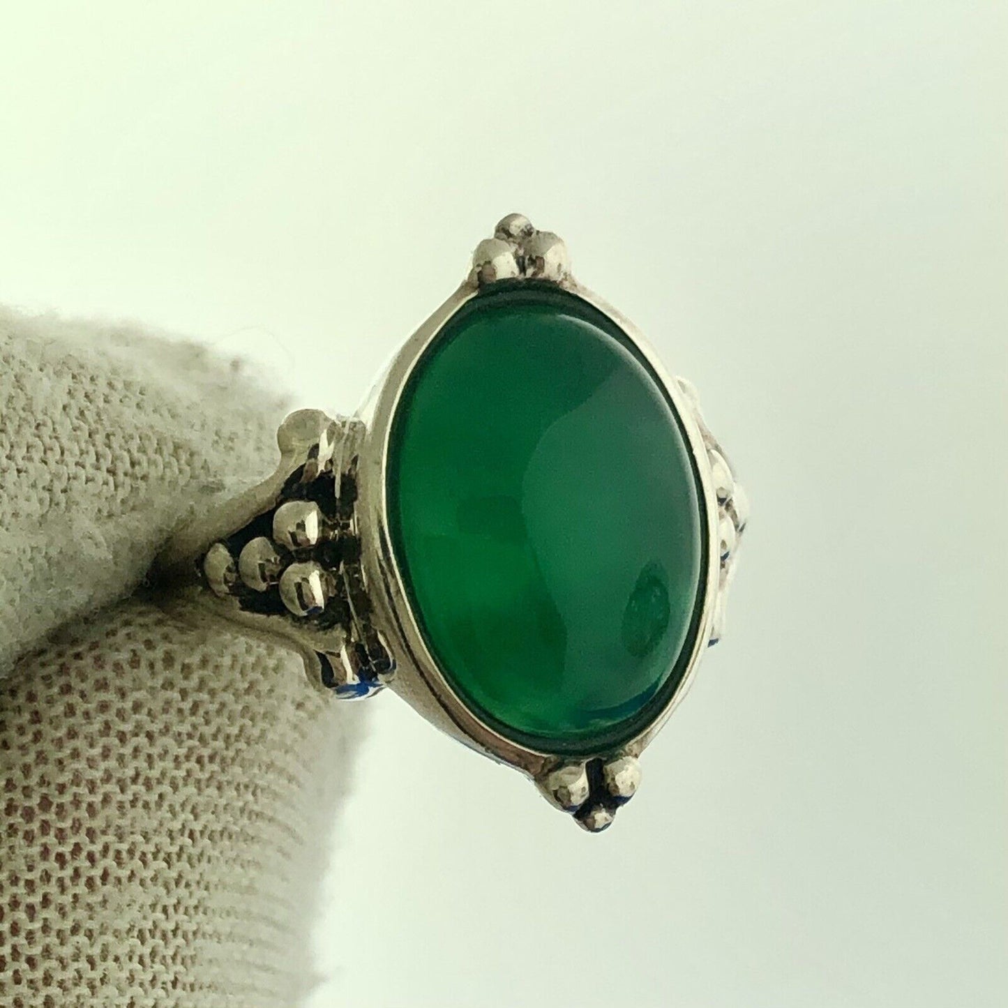 Designer SG Sterling Silver 925 African Green Onyx Cabochon Cocktail Ring
