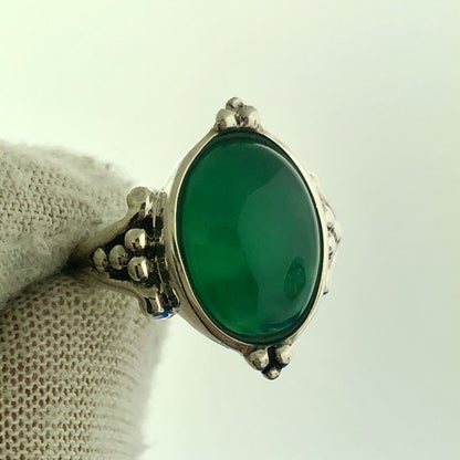 Designer SG Sterling Silver 925 African Green Onyx Cabochon Cocktail Ring