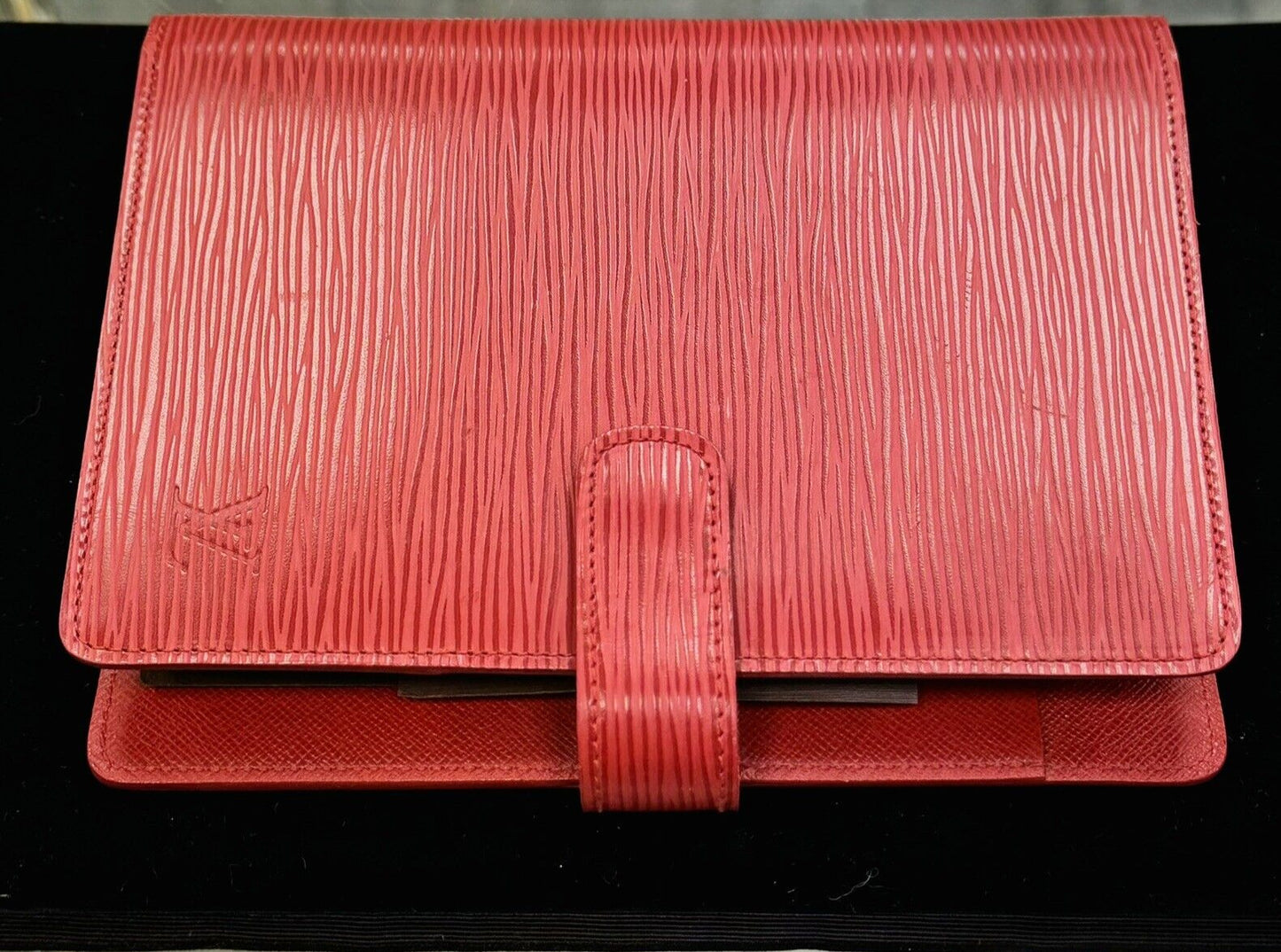 Louis Vuitton Red Epi Leather Binder Medium Ring Agenda Diary Calendar Planner