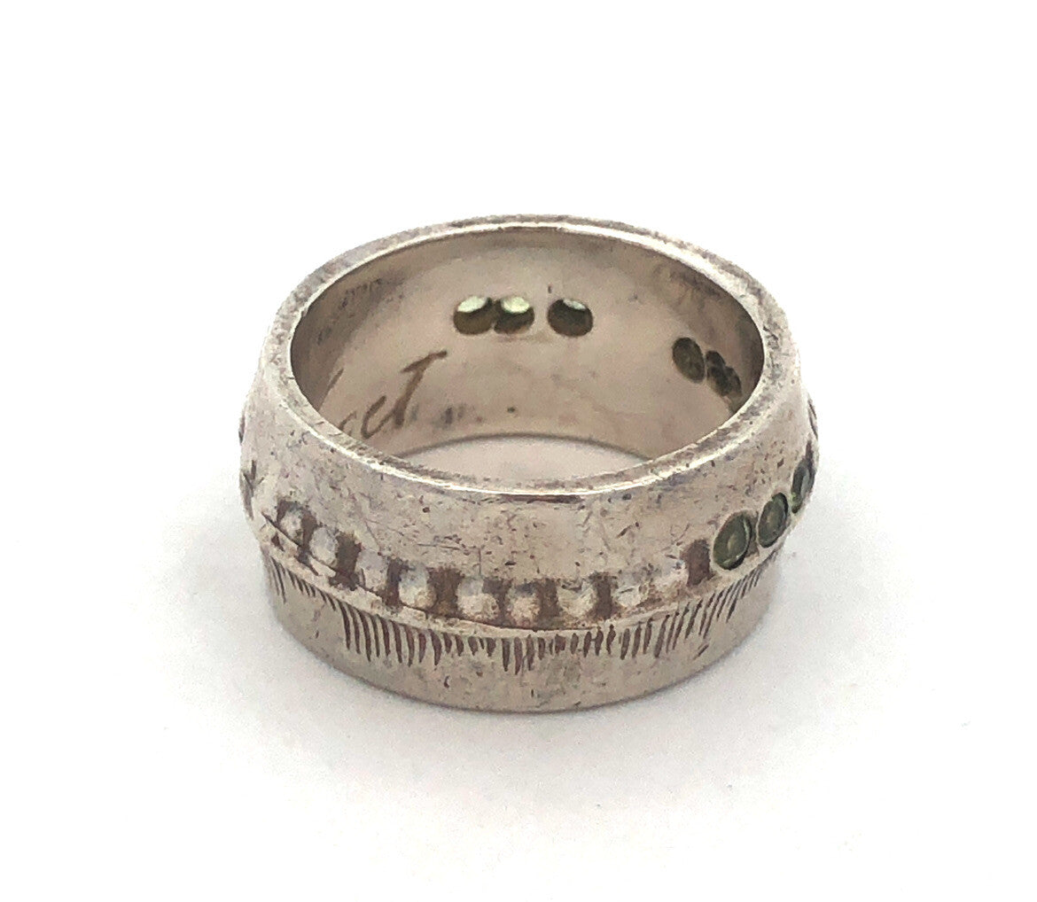 Mignon Faget Sterling Silver Cubic Zirconia Scarred Node Wide Cigar Band Ring