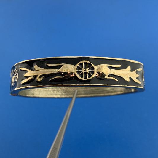 1980's Fabulous Gold Tone Black Gold Enamel Hinged Statement Cuff Bracelet
