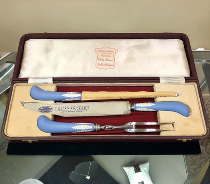 Philip Ashberry Wedgewood Blue Jasperware 3 Piece Carving Set Original Box
