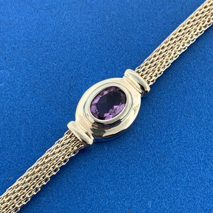 925 Sterling Silver Oval Amethyst February Birthday Anniversary Bracelet